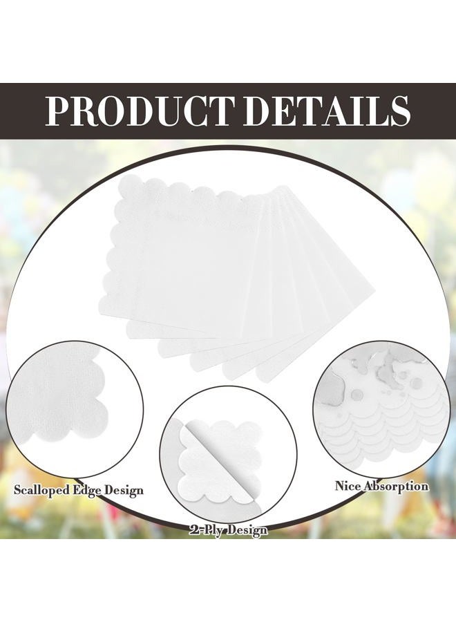 Ohkishly 60 Pcs Cocktail Napkins, White Napkins Disposable Scalloped Napkins Folded 5 x 5 Inches Beverage Napkins Dessert Napkins for Dinner Wedding Birthday Party Baby Shower - Image 3