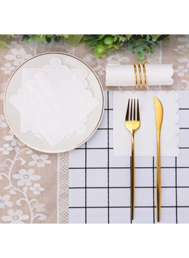 Ohkishly 60 Pcs Cocktail Napkins, White Napkins Disposable Scalloped Napkins Folded 5 x 5 Inches Beverage Napkins Dessert Napkins for Dinner Wedding Birthday Party Baby Shower - Image 4