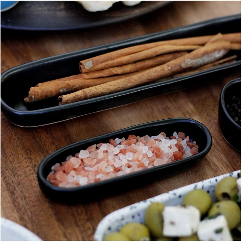 roro roro Modern Minimalist Matte Black Oval Pinch Bowls  Handmade Ceramic Stoneware  For Spices Sauces  QTips Cotton Buds  Set of 2 - Image 5