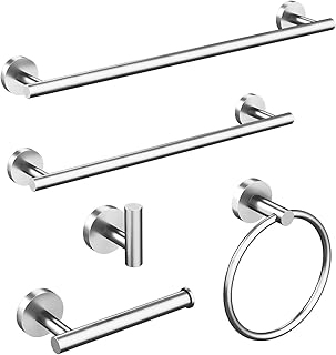USHOWER 5-Piece Brushed Nickel Bathroom Hardware Set, Includes 24 Inch Towel Bar, Modern Bathroom Accessories, Durable - Image 1