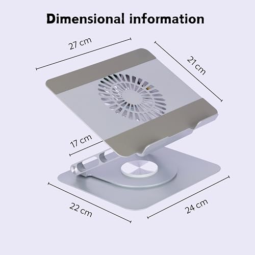 KRESHU Metal 360 Rotating Laptop Stand | Adjustable Height Notebook Holder Riser | Rotation Raiser Laptop Holder with Cooling Fan and Bluetooth Music Speaker for Office | Home | Work Station (1-Pcs) - Image 2
