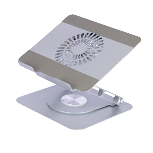 KRESHU Metal 360 Rotating Laptop Stand | Adjustable Height Notebook Holder Riser | Rotation Raiser Laptop Holder with Cooling Fan and Bluetooth Music Speaker for Office | Home | Work Station (1-Pcs) - Image 1