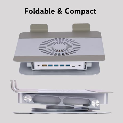 KRESHU Metal 360 Rotating Laptop Stand | Adjustable Height Notebook Holder Riser | Rotation Raiser Laptop Holder with Cooling Fan and Bluetooth Music Speaker for Office | Home | Work Station (1-Pcs) - Image 4