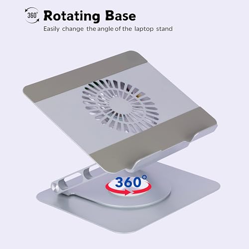 KRESHU Metal 360 Rotating Laptop Stand | Adjustable Height Notebook Holder Riser | Rotation Raiser Laptop Holder with Cooling Fan and Bluetooth Music Speaker for Office | Home | Work Station (1-Pcs) - Image 3