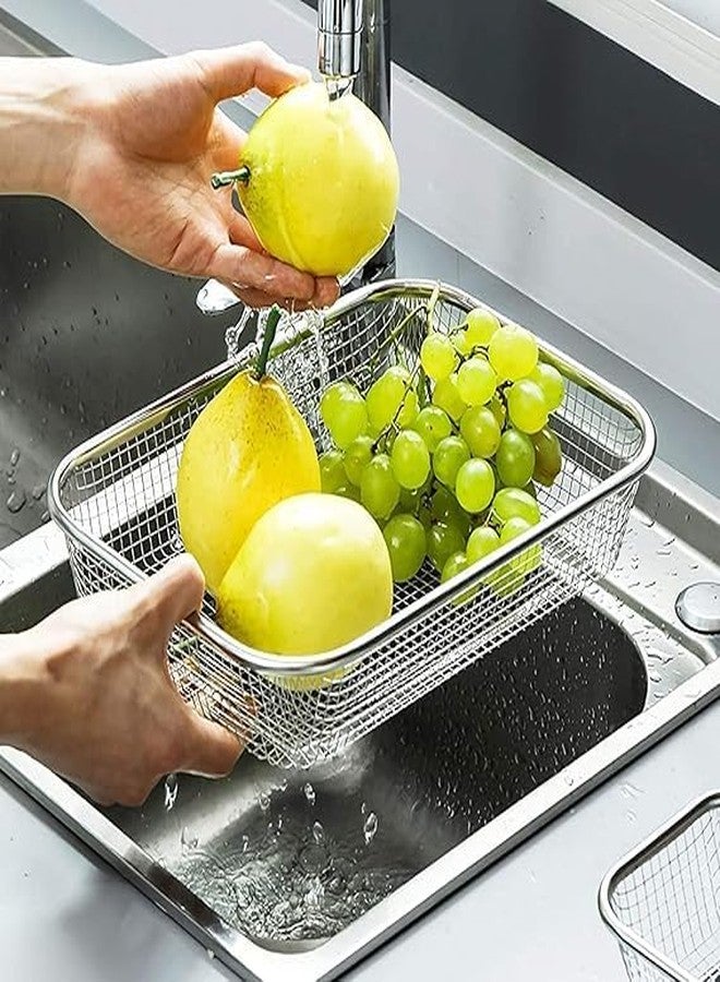 Veemok Stainless Steel Drain Basket Steel Big Drip Tray Kitchen Drying Stand Mesh Sink Rectangle Basket Mesh Fruits, Vegetable, Drainer Washer (Silver) - Image 1