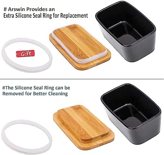 Hidak 650 ML Airtight Butter Holder Butter Box with Lid Ceramic Butter Keeper Container with Knife and Silicone Sealing Butter Dish with Cover Kitchen Home Gift Black - Image 4