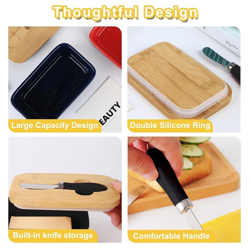 Hidak 650 ML Airtight Butter Holder Butter Box with Lid Ceramic Butter Keeper Container with Knife and Silicone Sealing Butter Dish with Cover Kitchen Home Gift Black - Image 2