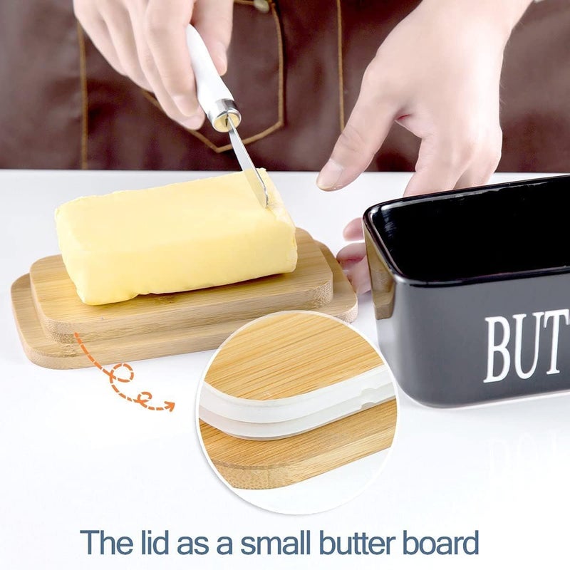 Hidak 650 ML Airtight Butter Holder Butter Box with Lid Ceramic Butter Keeper Container with Knife and Silicone Sealing Butter Dish with Cover Kitchen Home Gift Black - Image 3