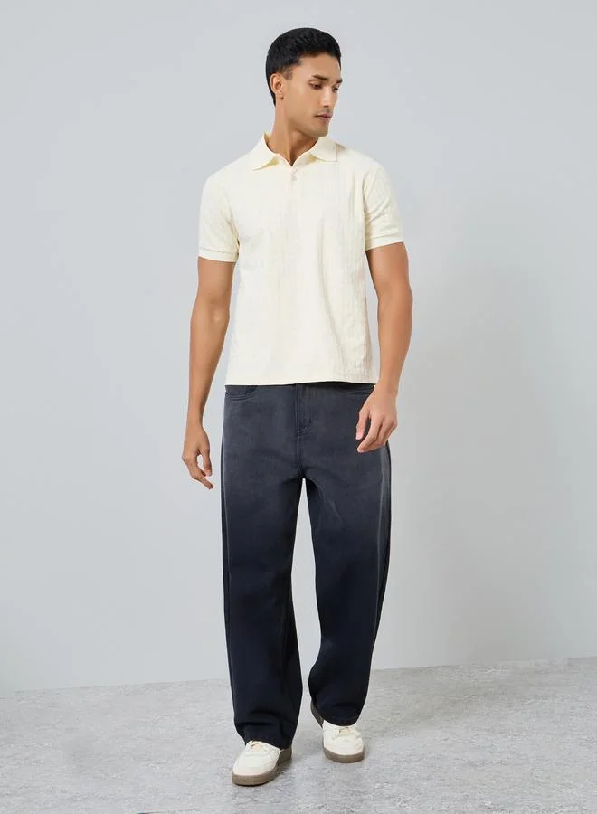 Styli Men Beige Textured Knit Polo