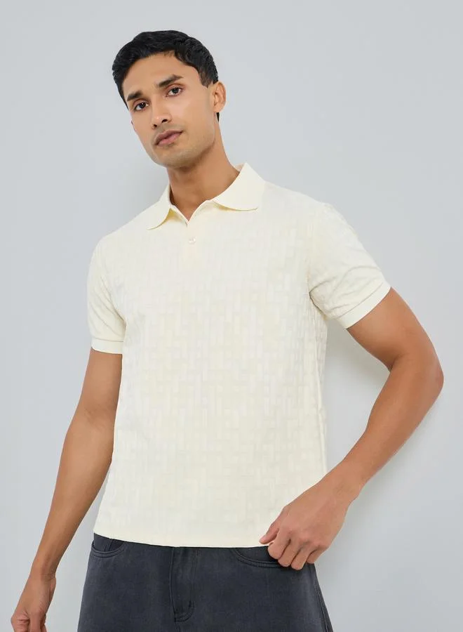 Men Beige Textured Knit Polo