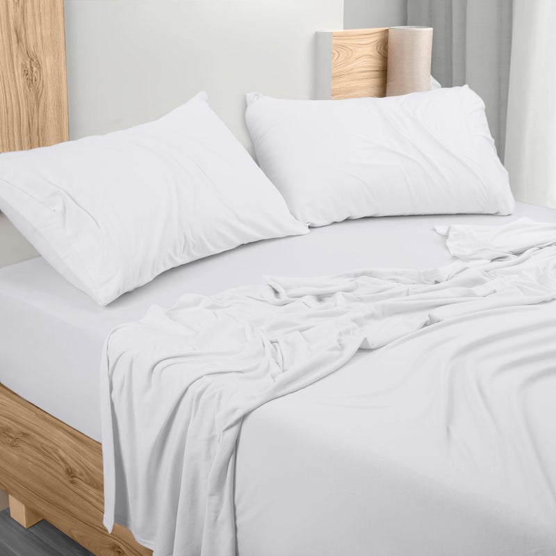 Utopia Bedding Queen Sheet Set - Jersey Knit Sheets 4 Piece Queen Jersey Sheet Set - Cotton Jersey Sheets - Soft T-Shirt Stretchy Sheets (Queen  White) - Image 1