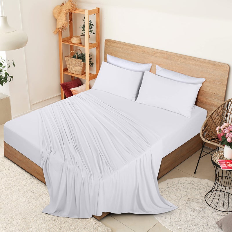 Utopia Bedding Queen Sheet Set - Jersey Knit Sheets 4 Piece Queen Jersey Sheet Set - Cotton Jersey Sheets - Soft T-Shirt Stretchy Sheets (Queen  White) - Image 2