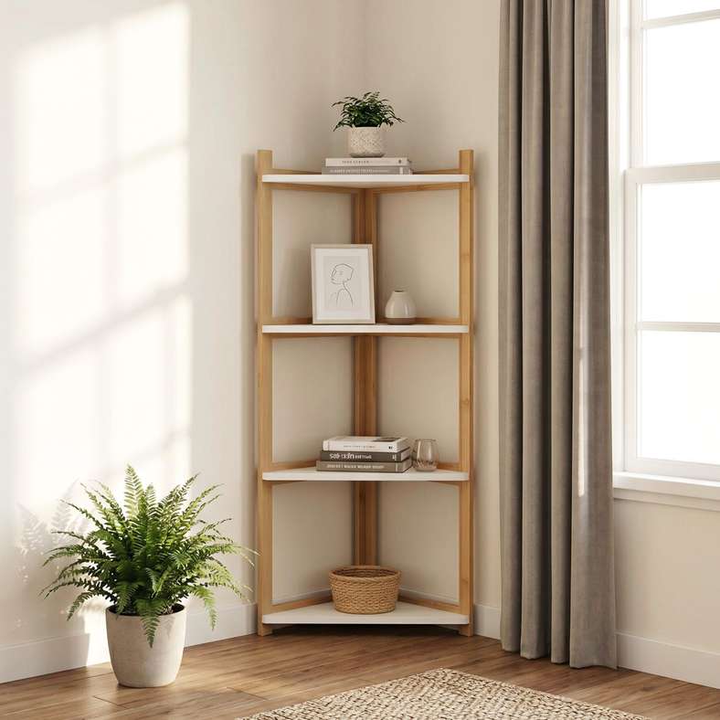 Pan Home Hera 4 Tier Corner Rack 30x30x85cm-Natural/White - 262MTA9900203 - Image 1