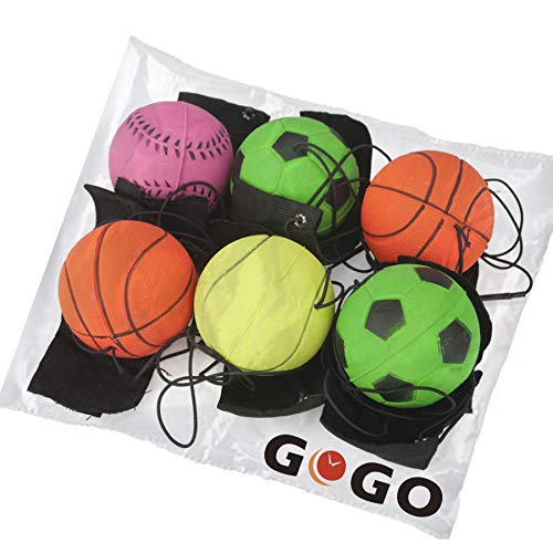 GOGO Pack of 6 Rubber Bouncy Balls with Wrist Strap & String for Finger Exercise - Image 5