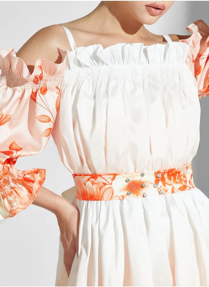 Namshi X Ali Asaad Belted Embellished Dress