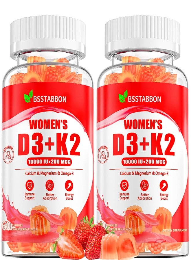 BSSTABBON Organic Women's D3 K2 Vitamin Gummies: D3 10000 IU Vegan Multivitamins Summing مع فيتامينات B12 B6 B9 بالإضافة إلى المغنيسيوم والأوميغا والزنك والكالسيوم - لدعم المناعة والطاقة والبشرة (120 قطعة) - Image 1