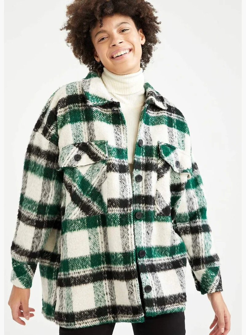 DeFacto Woman Woven Top Shacket Shirt Neck Long Sleeve Tunic