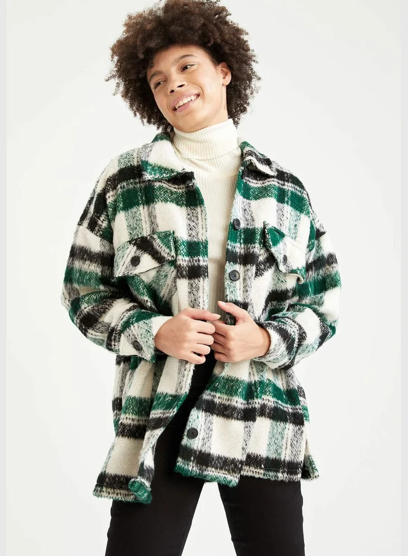 DeFacto Woman Woven Top Shacket Shirt Neck Long Sleeve Tunic