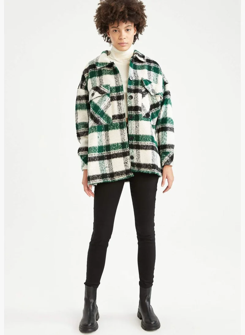 DeFacto Woman Woven Top Shacket Shirt Neck Long Sleeve Tunic