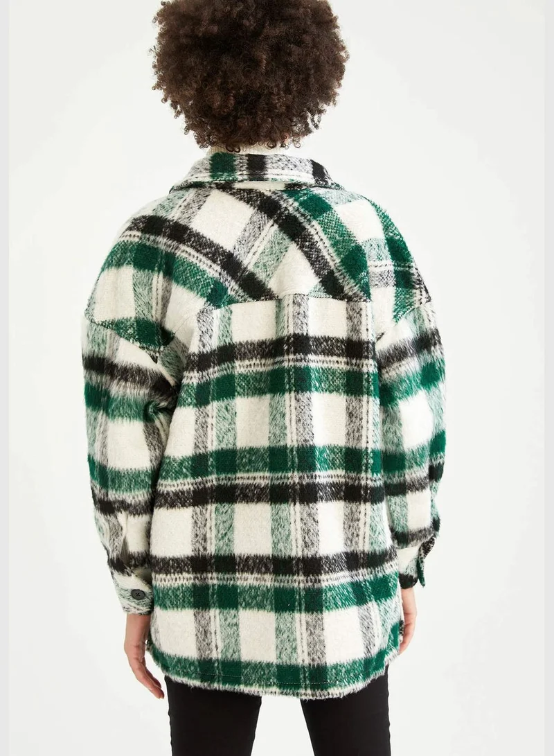 DeFacto Woman Woven Top Shacket Shirt Neck Long Sleeve Tunic