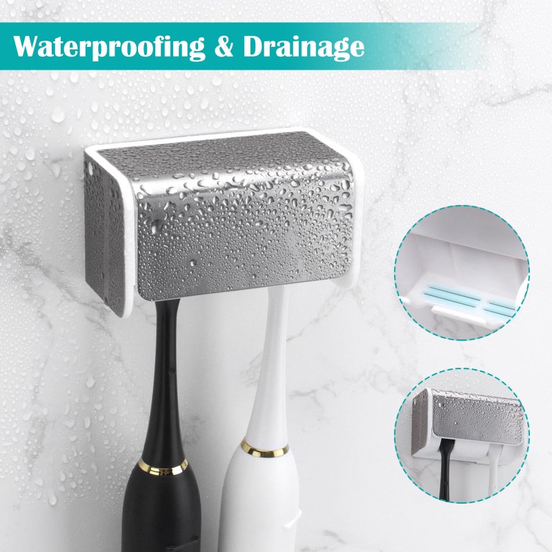 PARKMANI 2 PCS Toothbrush Holders Wall Mounted with Cover, Electric Tooth Brushing Holder for Bathroom, 2 Slots Self Adhesive Toothbrush Organizer for Family, Kids (2, Brushed Silver) - Image 3
