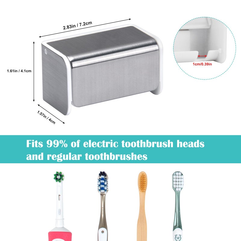 PARKMANI 2 PCS Toothbrush Holders Wall Mounted with Cover, Electric Tooth Brushing Holder for Bathroom, 2 Slots Self Adhesive Toothbrush Organizer for Family, Kids (2, Brushed Silver) - Image 5