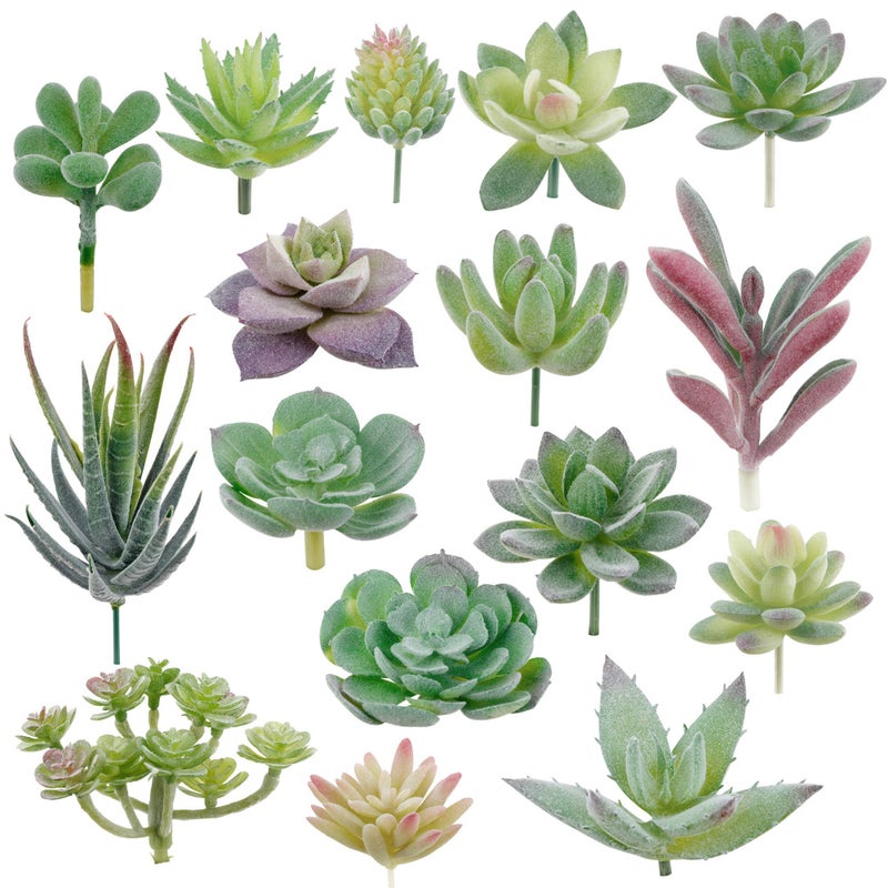 Augshy Artificial Succulents 16 Pack Fake Succulents Plants Artificial Small Fake Plants Faux Succulents Unpotted for Lotus Landscape Decorative Garden Arrangement Decor