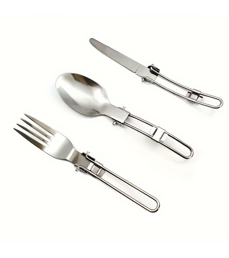 3 Piece Stainless Steel Camping Cutlery Set With Storage Bag For Outdoor Picnic - Image 5