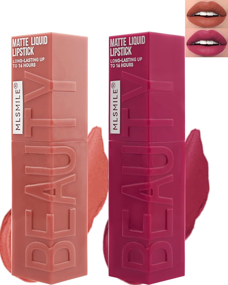 Matte Liquid Lipstick for Women2Pcs Orange  Rose Pink Highly Pigmented Lip Stain TintVelvet Matte Lip GlossLong Lasting Up to 16H WearWaterproof Smudgeproof NonStick Cup Lip Makeup0204