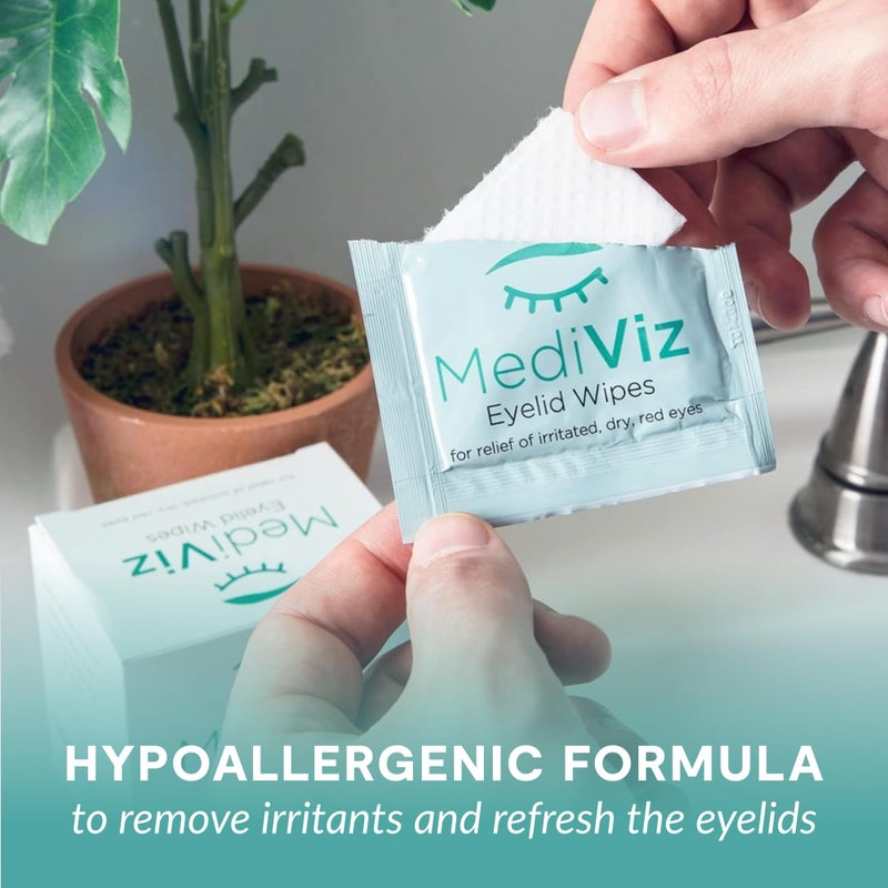 mediviz Eyelid Cleanser Wipes - 30 Single-Use Towelettes - Gentle, Hypoallergenic Eyelid Wipes for Soothing Itchy Eyes, Removing Debris & Eye Makeup, and More - Image 3