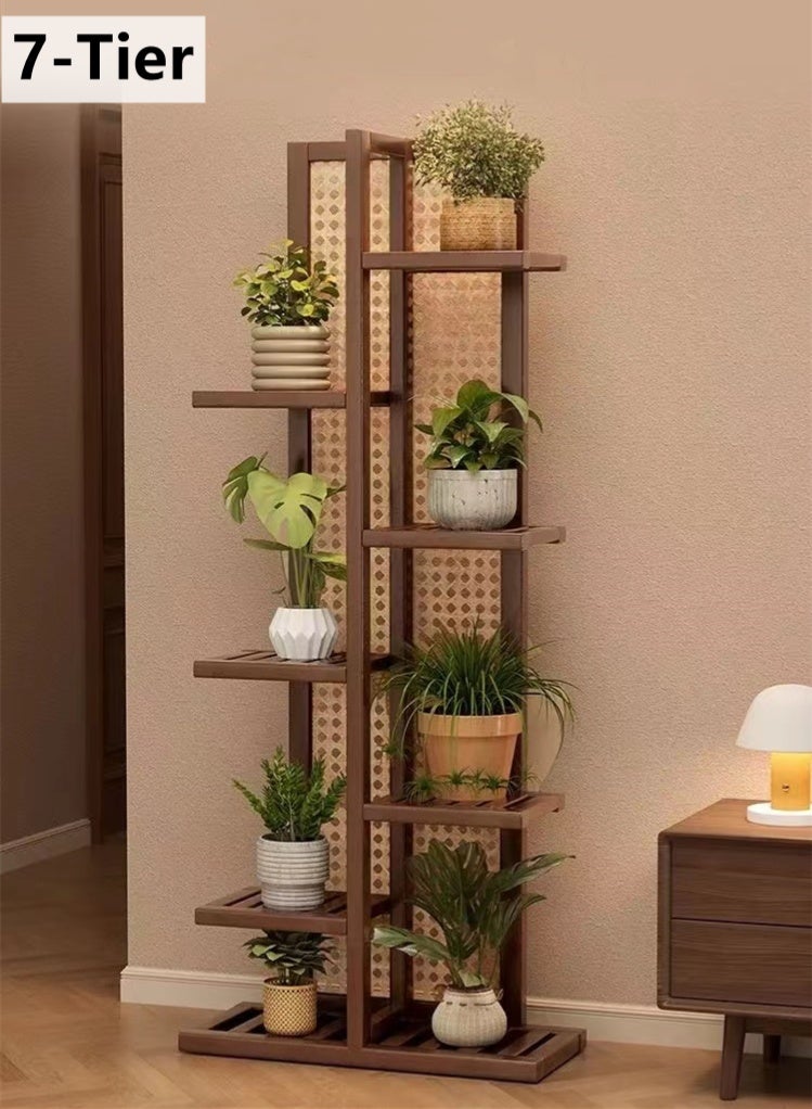 كوتيس حامل عرض لأواني الزهور والنباتات مكون من 7 طبقات، حامل زهور ونباتات، رف من الخيزران، بني 40×22×145 سم - Image 1