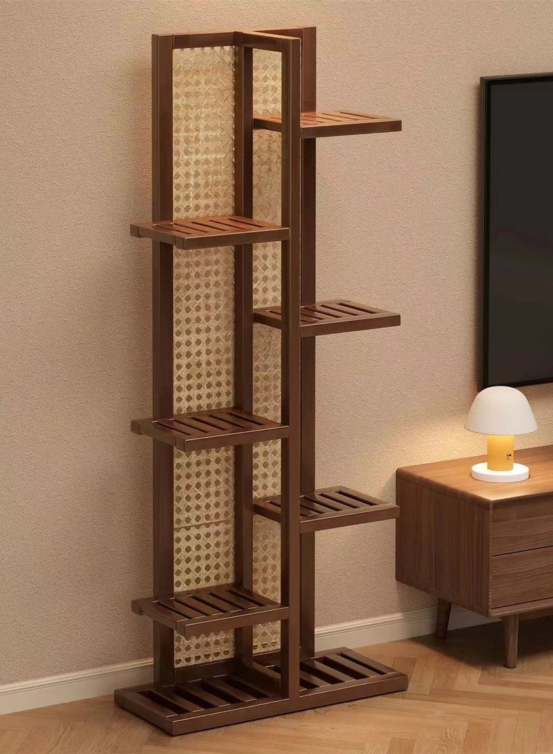 كوتيس حامل عرض لأواني الزهور والنباتات مكون من 7 طبقات، حامل زهور ونباتات، رف من الخيزران، بني 40×22×145 سم - Image 2