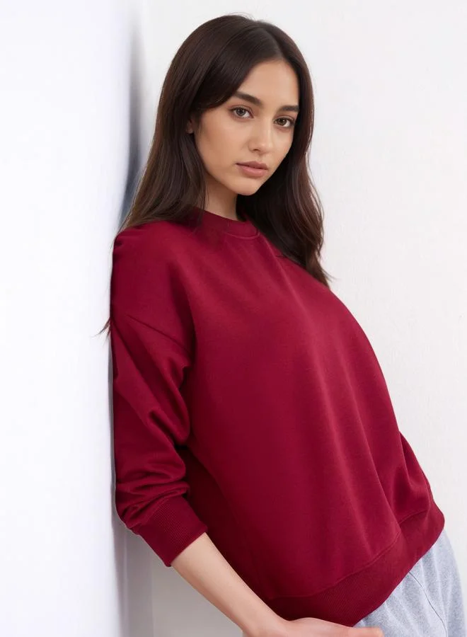 Styli Burgundy Oversized Sweatshirt