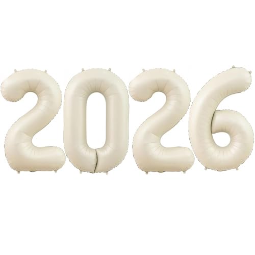 BBPOOL Cream 2026 Balloons 40 Inch Cream White 2026 Number Balloon Foil New Year Balloon Numbers for New Years Eve Party Graduation Party Decoration - Image 1