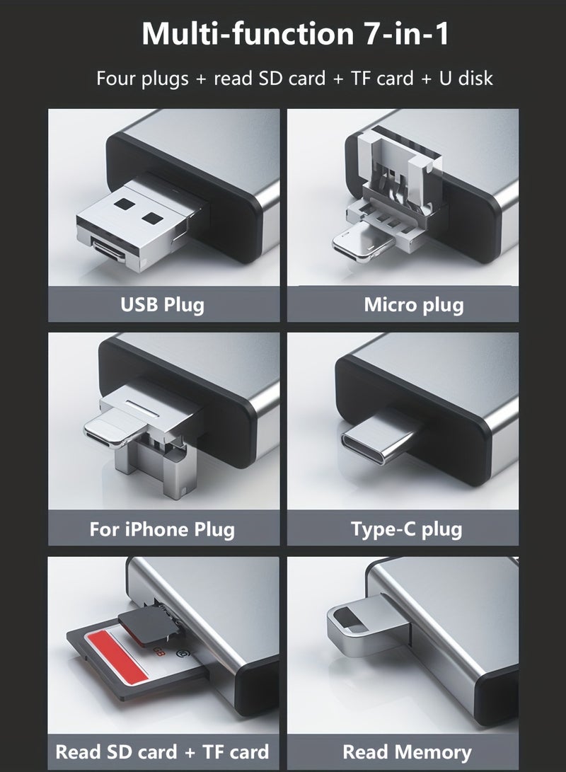 Universal OTG Card Reader - 7-In-1 Multifunctional Adapter with Type C Compatibility - All-in-One Solution for Smart Devices, Digital Cameras - Lightning-fast Data Transfer, Durable Storage Box