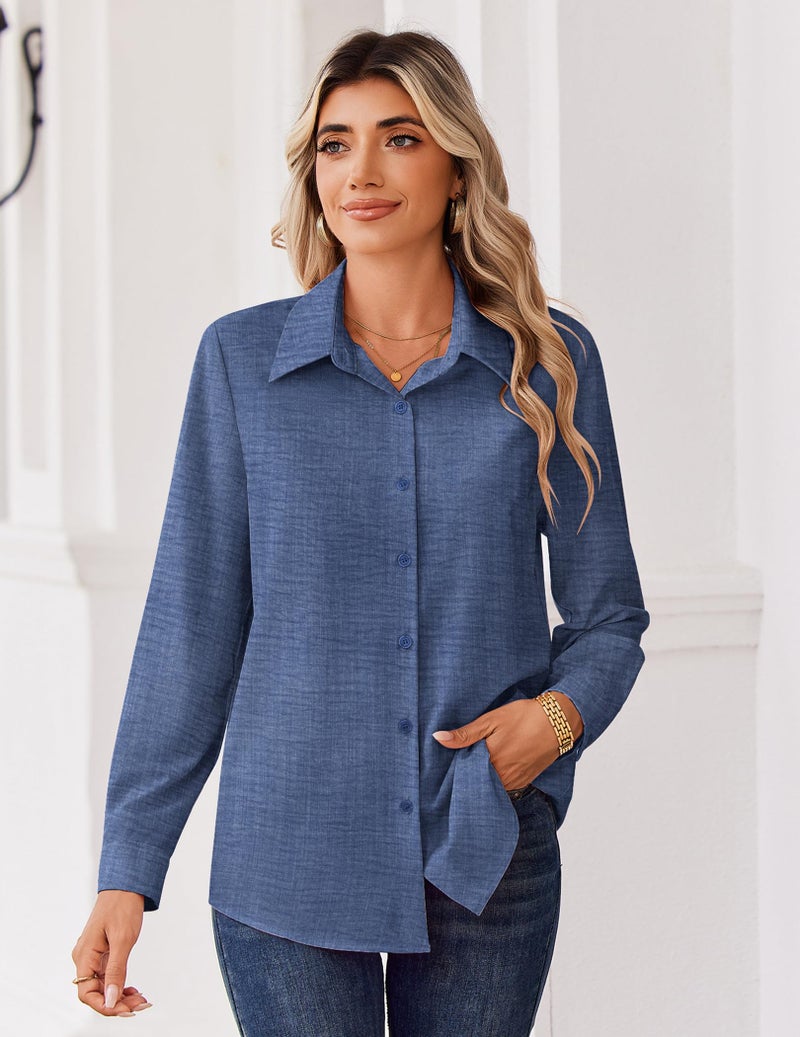 Zeagoo Womens Button Down Shirts Long Sleeve Blouse V Neck Vacation Clothes Spring Outfit Casual Fashion Summer Tops - Image 5