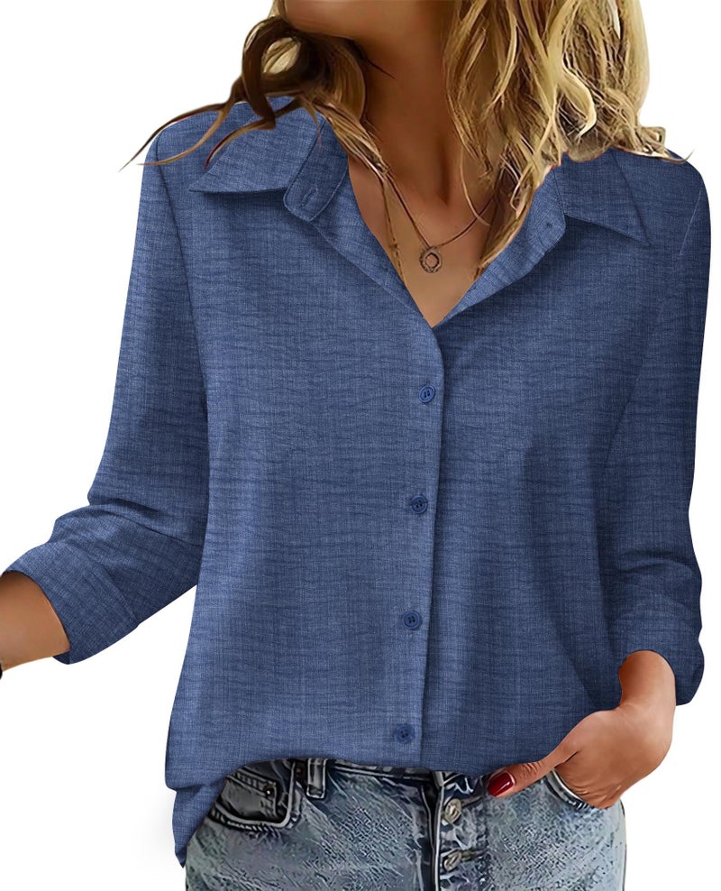 Zeagoo Womens Button Down Shirts Long Sleeve Blouse V Neck Vacation Clothes Spring Outfit Casual Fashion Summer Tops - Image 1