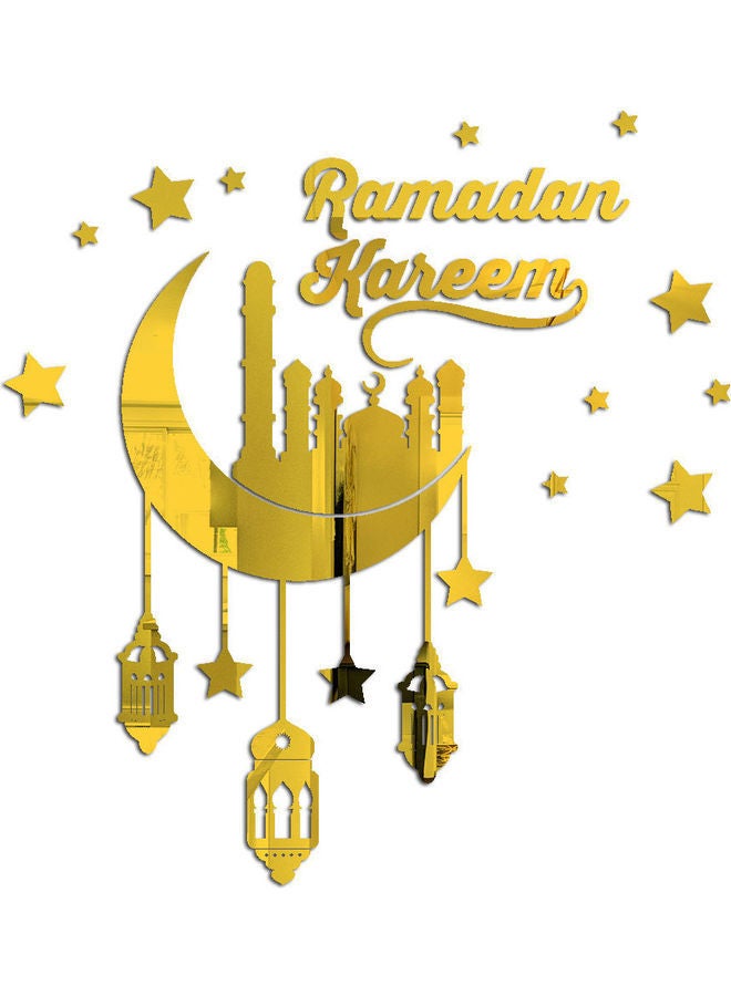 نيبمينينت 3D Stereo Ramadan Kareem Crescent Acrylic Mirror Sticker Gold 64x60cm - Image 1