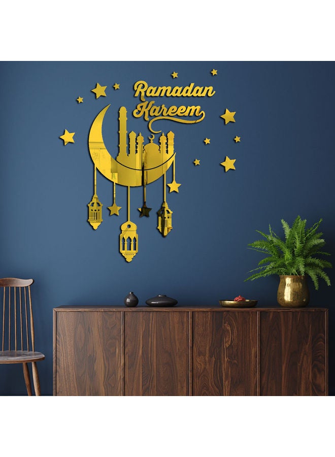 نيبمينينت 3D Stereo Ramadan Kareem Crescent Acrylic Mirror Sticker Gold 64x60cm - Image 2