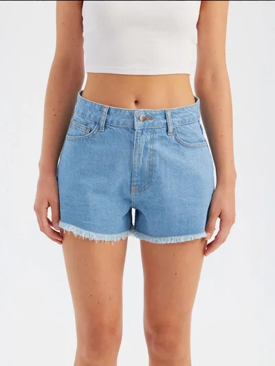 HICCUP Denim Solid High Waist Shorts