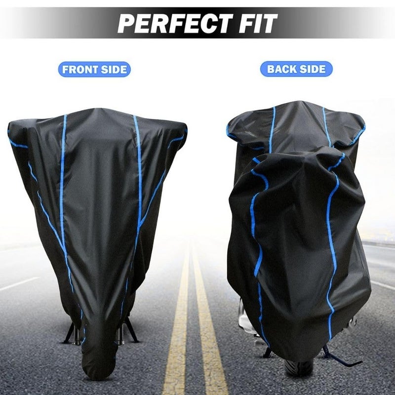 FAVY Water Resistant Bike Cover Compatible with Bajaj Pulsar 125, Rain, UV, Dust and Scratch Proof, All-Weather Proof Full Body Bike Cover, Black with Blue Piping, Triple Stitched with Elastic Bottom - Image 4