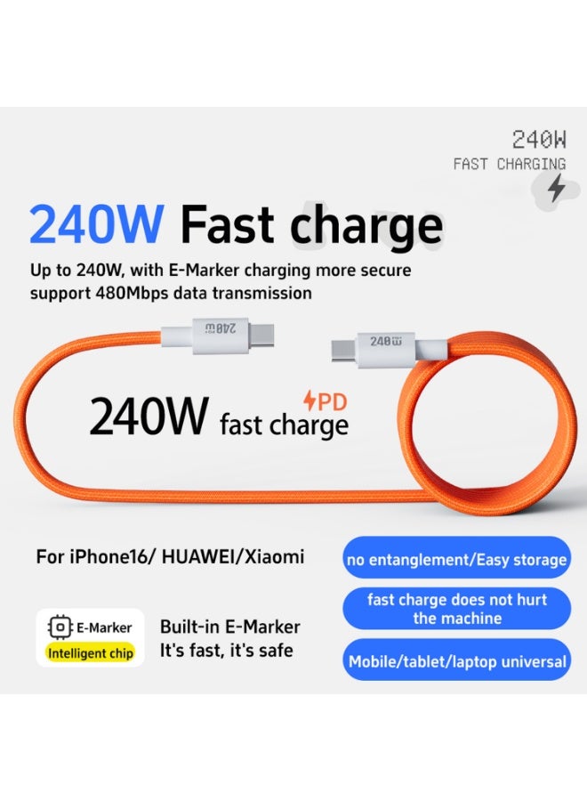 WinCheer كابل شحن مغناطيسي 240 واط، كابل بيانات من النوع C للشحن السريع ذاتي التنظيم، سلك شاحن هاتف ملفوف ممتص للصدمات، مضفر بالنايلون، متوافق مع iPhone و MacBook و Samsung و Huawei و Oppo - Image 4