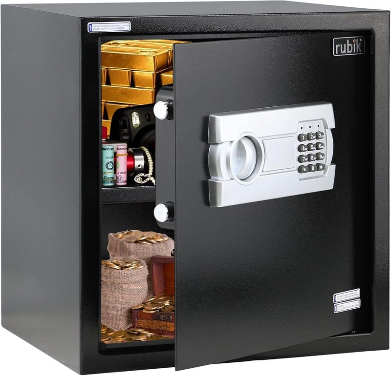 Rubik Safe Box, Digital Lock with Key, Large Capacity, Suitable for Home Office, Protects Cash Money Documents (RB-40EGX, 40x38x30cm) Black - Image 3