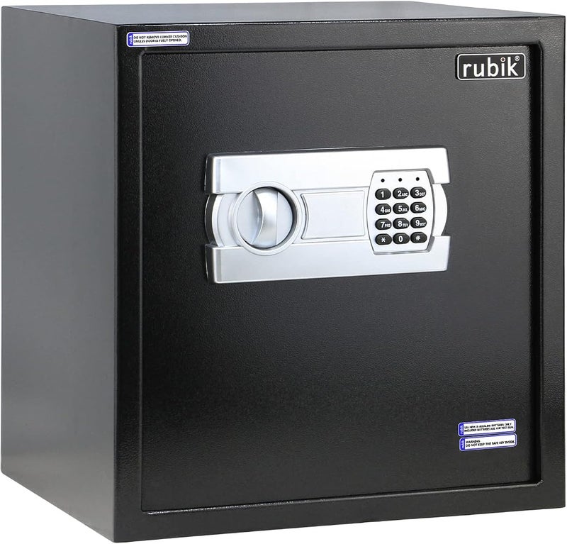 Rubik Safe Box, Digital Lock with Key, Large Capacity, Suitable for Home Office, Protects Cash Money Documents (RB-40EGX, 40x38x30cm) Black - Image 1