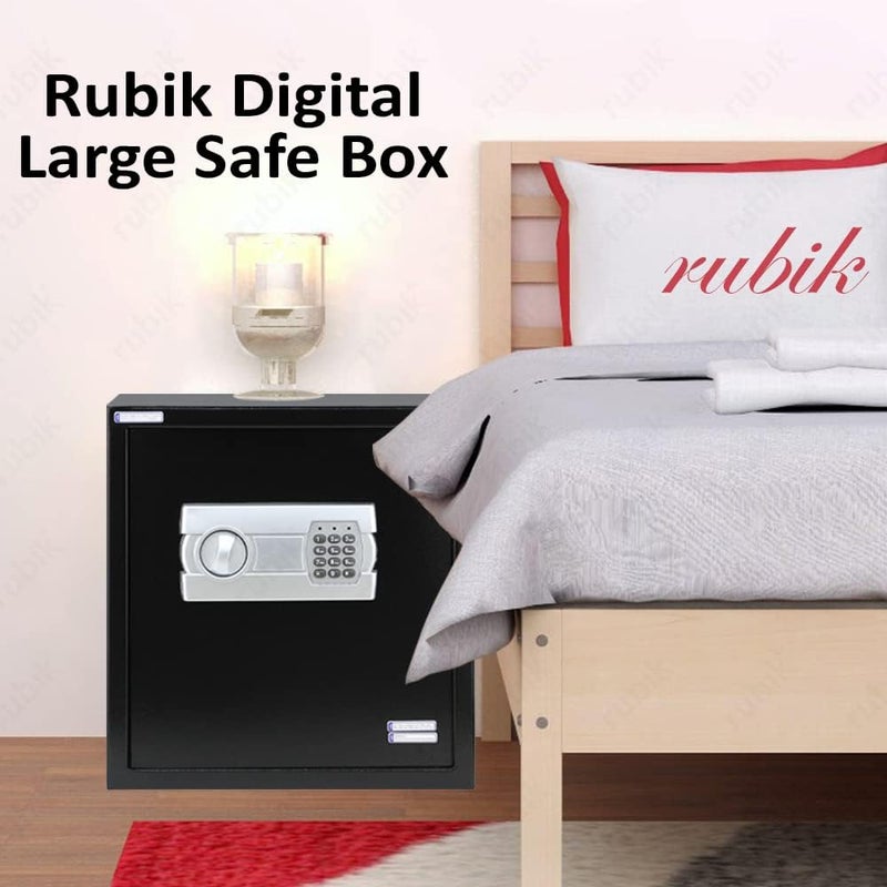 Rubik Safe Box, Digital Lock with Key, Large Capacity, Suitable for Home Office, Protects Cash Money Documents (RB-40EGX, 40x38x30cm) Black - Image 2