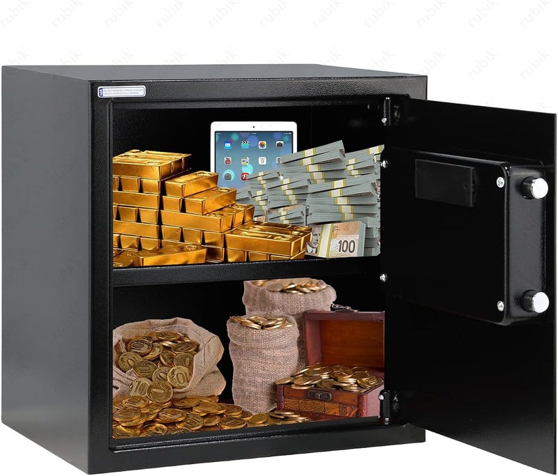 Rubik Safe Box, Digital Lock with Key, Large Capacity, Suitable for Home Office, Protects Cash Money Documents (RB-40EGX, 40x38x30cm) Black - Image 4