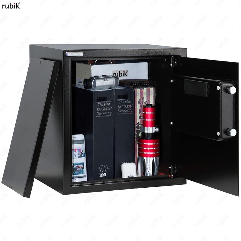 Rubik Safe Box, Digital Lock with Key, Large Capacity, Suitable for Home Office, Protects Cash Money Documents (RB-40EGX, 40x38x30cm) Black - Image 5