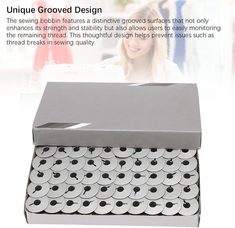 55623A Oxidized Slotted White Aluminum Sewing Machine Bobbins, Metal Sewing Bobbins, High Efficiency Grooved Design with Superior Abrasion Resistance, 100 Pack for Industrial Flatb - Image 3