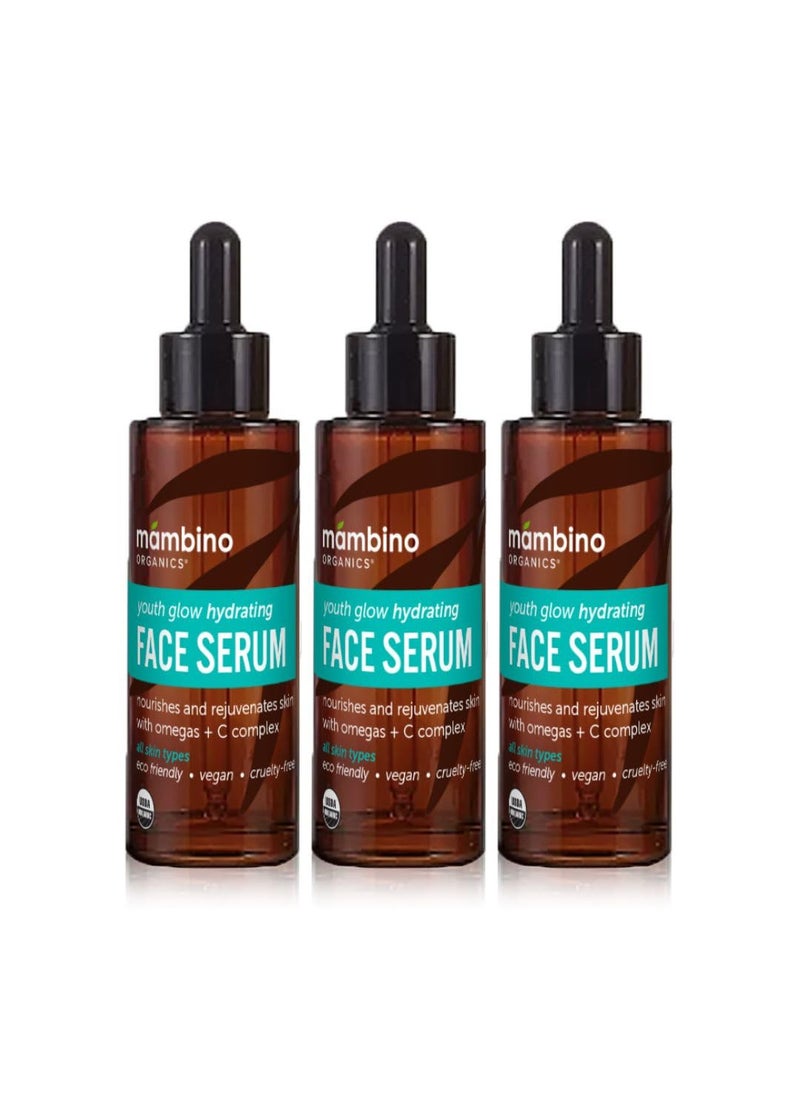 Mambino Organics Mambino Organics Youth Glow Hydrating Serum  Organic Face Serum with Namibian Marula  Nourishing Omegas  Vitamin C for Dryness Dark Spots Dullness  CrueltyFree Skin Care 3Pack 1 fl oz 