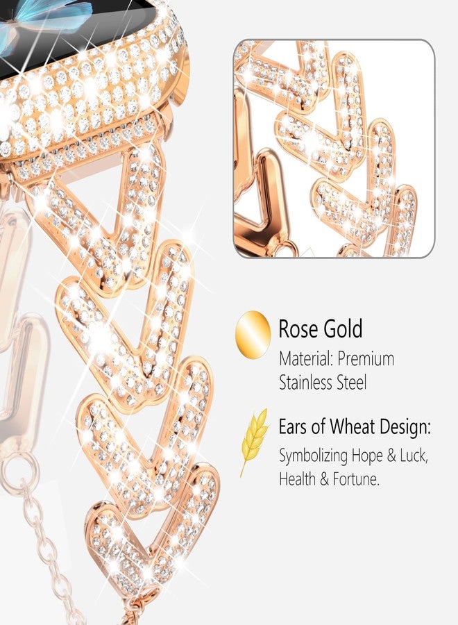 سوار وحافظة مرصعة بالكريستال من وينجل لساعة أبل مقاس 42 مم، سلسلة 3 و2 و1 للنساء، سوار فاخر مرصع بأحجار الراين الكريستالية، سوار معدني بتصميم سلسلة أنيقة مع حافظة واقية للشاشة مرصعة بالألماس، لون ذهبي وردي 42 مم - Image 2